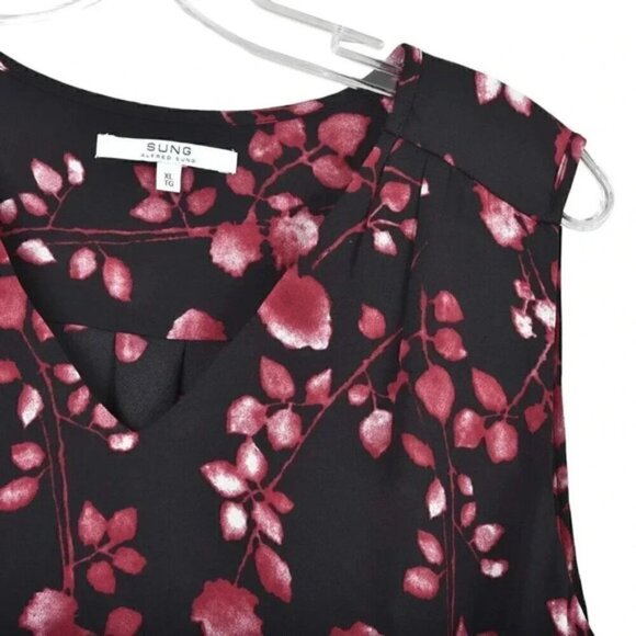 NWT Alfred Sung Floral Tank Top Black Red Sleeveless V-Neck Size XL - Picture 2 of 11
